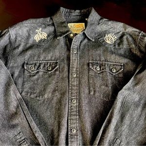Howler Brothers Fort Lonesome Dust Up Denim Chainstich Western Pearl Snap Size L